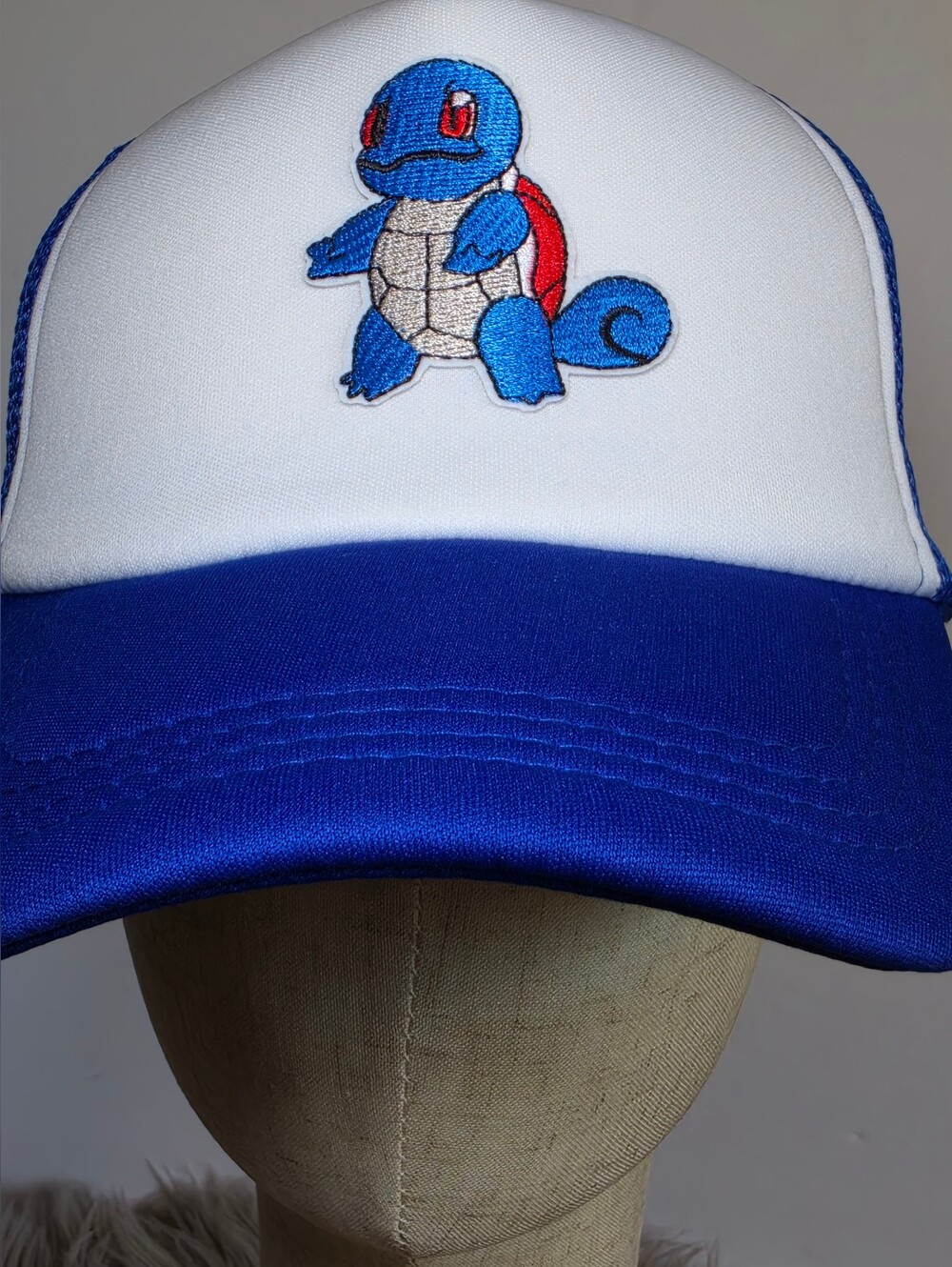 90s Inspired Womans Squirtle Patch Trucker Hat - Blue & White - Pokemon!